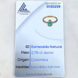 Solitaire Ring Emerald Drop 78pts 2.8gr / Size 5 3/4 / 18K Gold ©