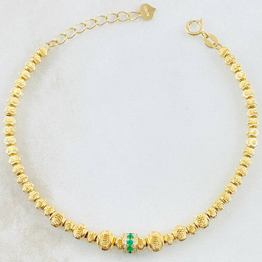 Pulso Militar Luna Esmeraldas 20pts Diamantes 40pts 5.55gr / 7 1/4 in / Oro Amarillo 18K ©