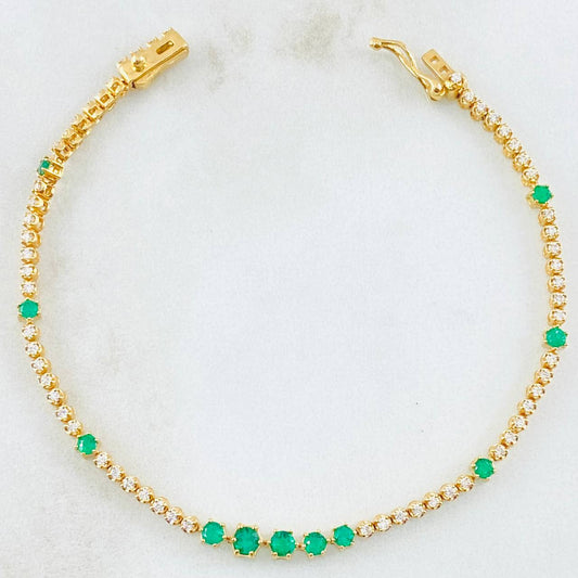 Pulso Tennis Segmentado Esmeraldas 60pts Diamantes 78pts 6.05gr / 6 3/4 in / Oro Amarillo 18K ©