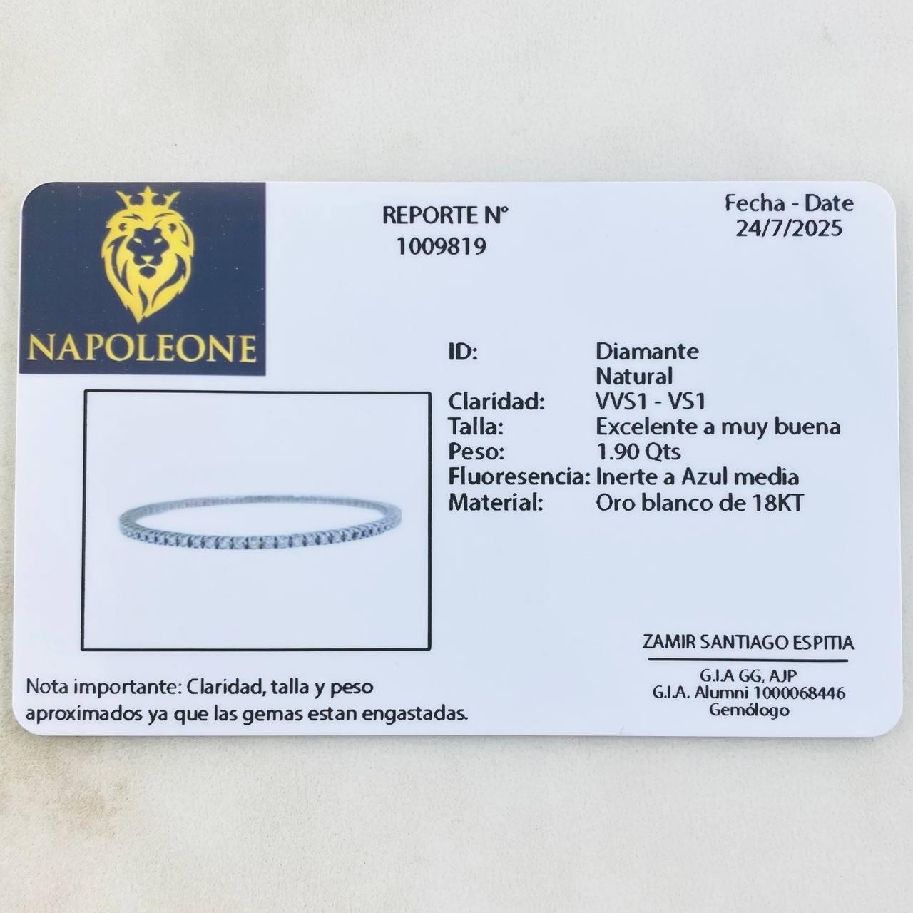 Pulso Tennis Articulado Diamantes 1.90 Qts 8.3gr / 7 in / Oro Blanco 18K ©