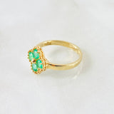 Anillo Flor Trebol Punteado Esmeraldas 43pts 3.35gr / T6 3/4 / Oro Amarillo 18K ©