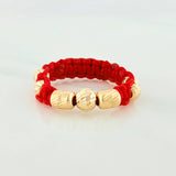 Anillo Tejido Rojo Bolas Diamantados 0.6 g / T8 Oro Amarillo 18K (A.C)