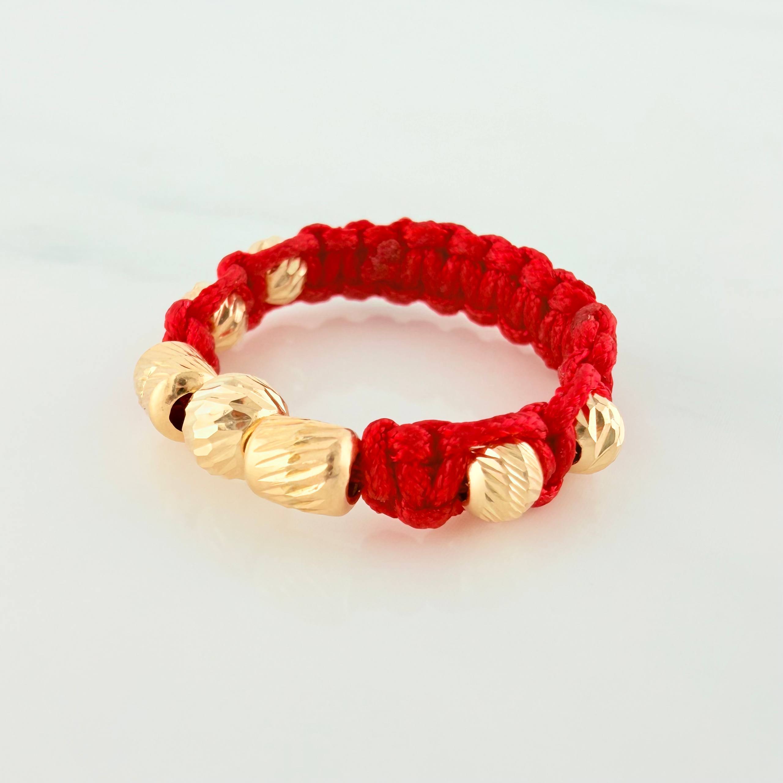 Anillo Tejido Rojo Bolas Diamantados 0.6 g / T8 Oro Amarillo 18K (A.C)