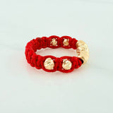 Anillo Tejido Rojo Bolas Diamantados 0.6 g / T8 Oro Amarillo 18K (A.C)