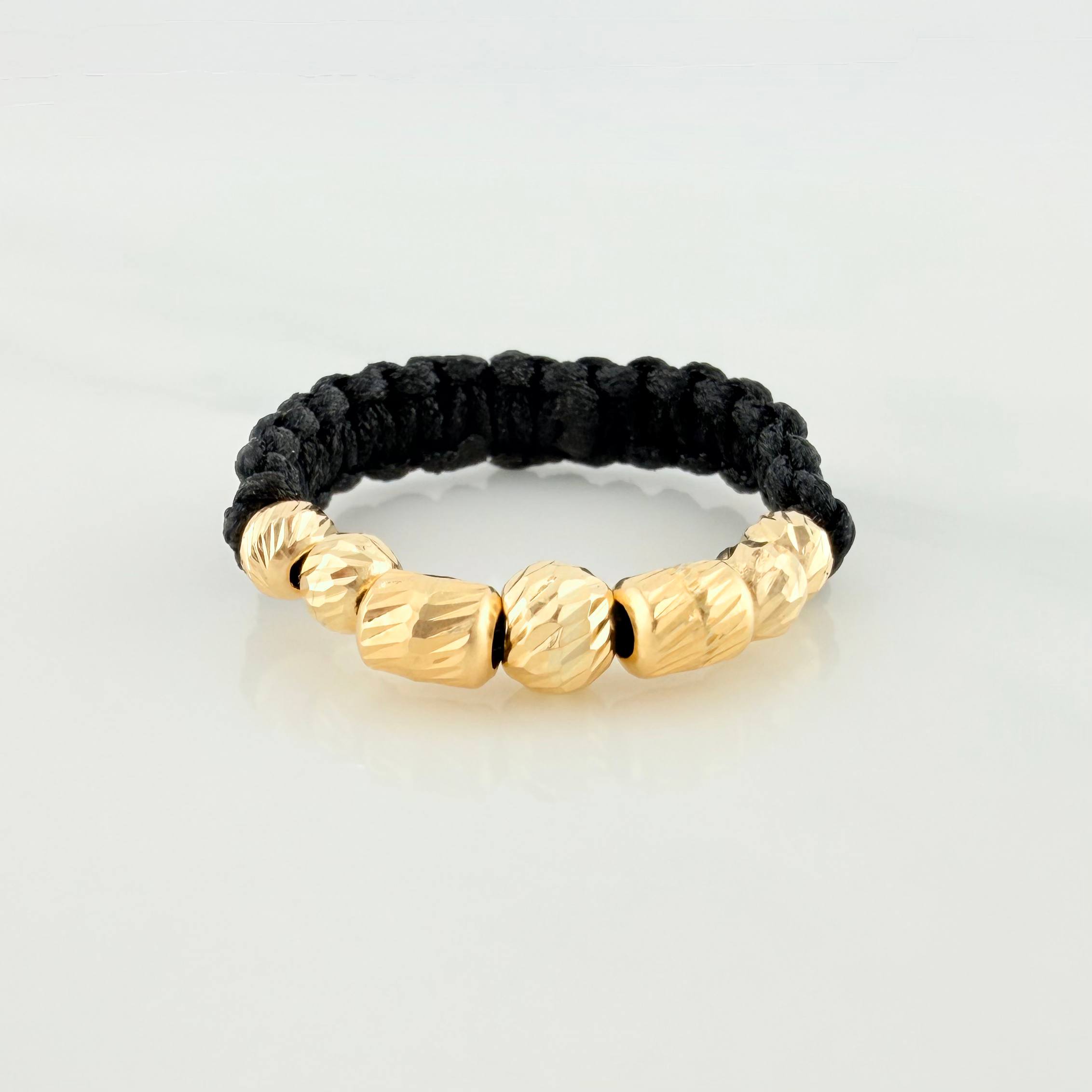Anillo Tejido Negro Bolas Diamantados 0.6 g / T8 Oro Amarillo 18K