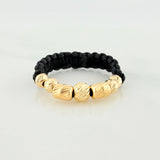 Anillo Tejido Negro Bolas Diamantados 0.6 g / T8 Oro Amarillo 18K