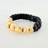Anillo Tejido Negro Bolas Diamantados 0.6 g / T8 Oro Amarillo 18K