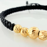 Pulsera Tejida Negra Bolas Diamantadas Oro Amarillo 18K
