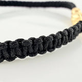 Pulsera Tejida Negra Bolas Diamantadas Oro Amarillo 18K