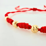 Red Woven Bracelet 4mm Diamond Cut Beads 6 pcs Yellow Gold 18K (A.C)