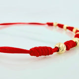 Red Woven Bracelet 4mm Diamond Cut Beads 6 pcs Yellow Gold 18K (A.C)