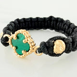 Anillo Tejido Negro Herraje Trebol 0.9 g / T9 Oro Amarillo 18K (A.C)