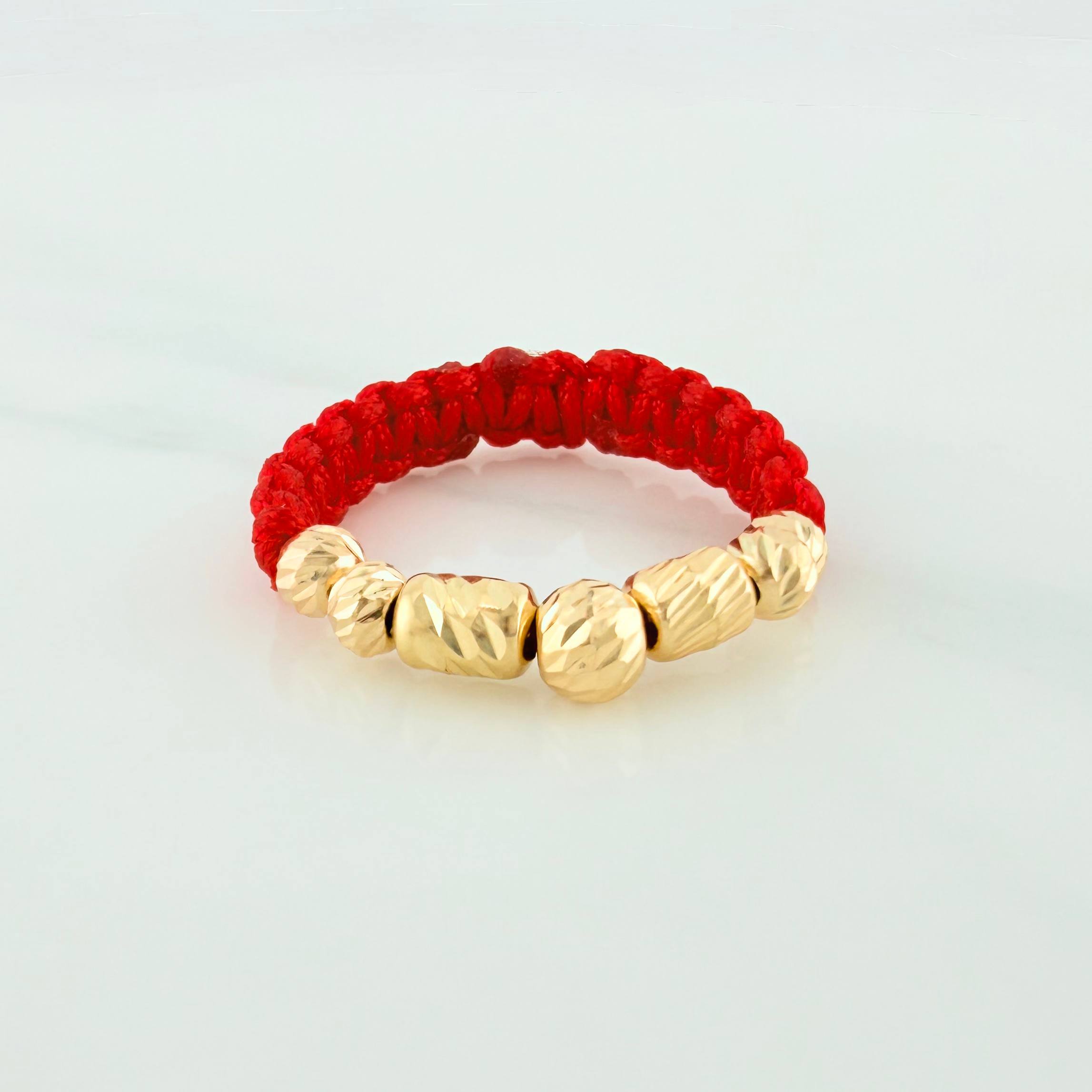 Anillo Tejido Rojo Bolas Diamantados 0.65 g / T9 Oro Amarillo 18K (A.C)
