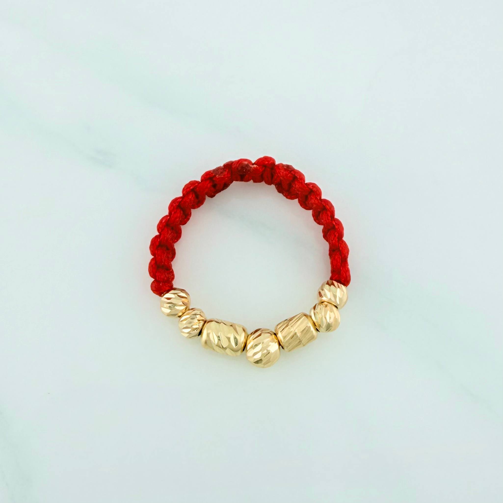 Anillo Tejido Rojo Bolas Diamantados 0.65 g / T9 Oro Amarillo 18K (A.C)