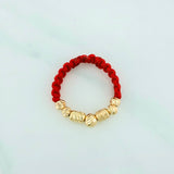 Anillo Tejido Rojo Bolas Diamantados 0.65 g / T9 Oro Amarillo 18K (A.C)