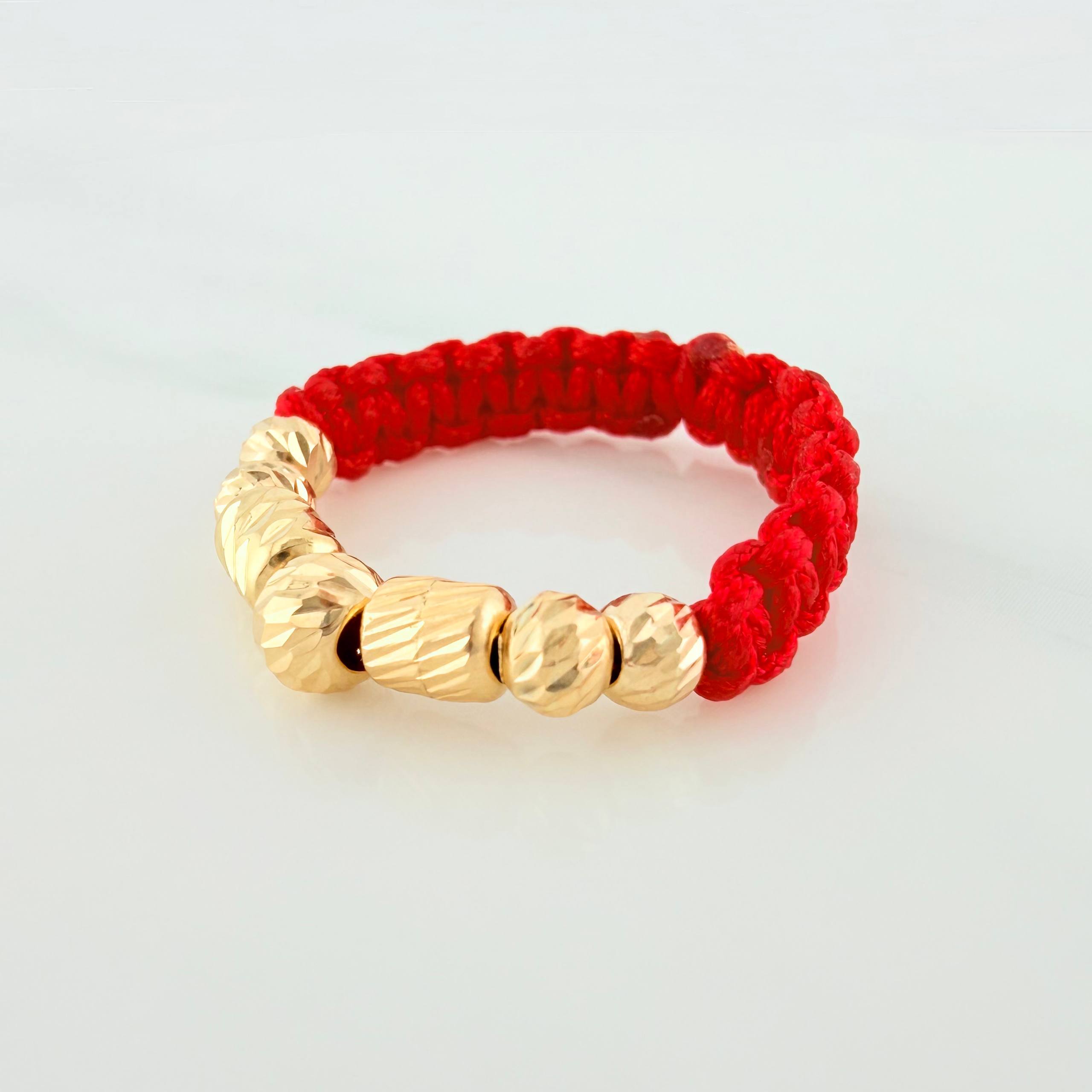 Anillo Tejido Rojo Bolas Diamantados 0.65 g / T9 Oro Amarillo 18K (A.C)