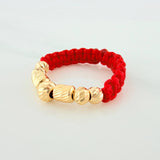 Anillo Tejido Rojo Bolas Diamantados 0.65 g / T9 Oro Amarillo 18K (A.C)