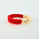 Anillo Tejido Rojo Bolas Diamantados 0.65 g / T9 Oro Amarillo 18K (A.C)