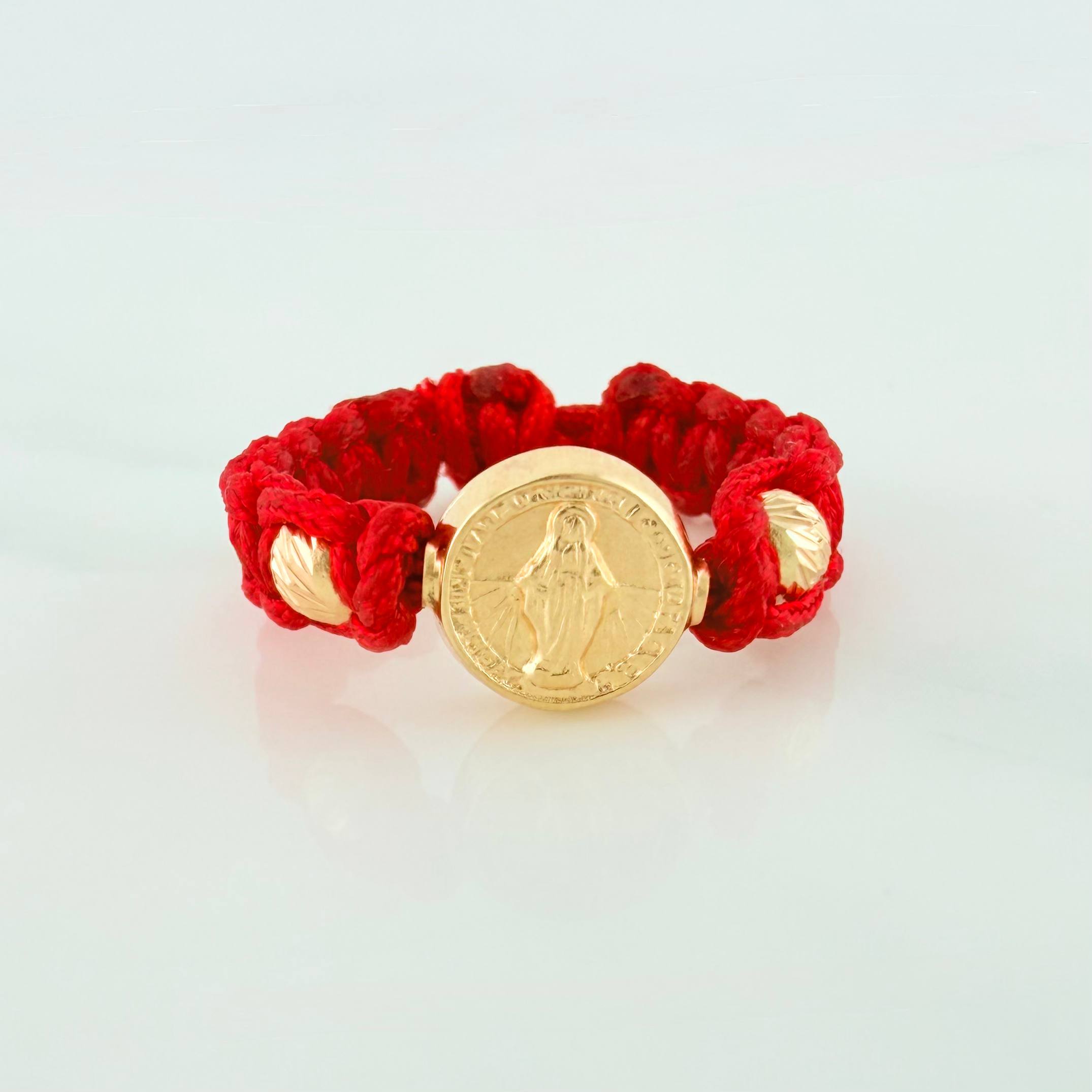 Red Woven Ring Charm Miraculous Virgin 0.6 g / T4 Yellow Gold 18K