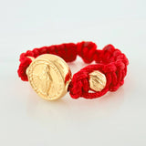 Red Woven Ring Charm Miraculous Virgin 0.6 g / T4 Yellow Gold 18K