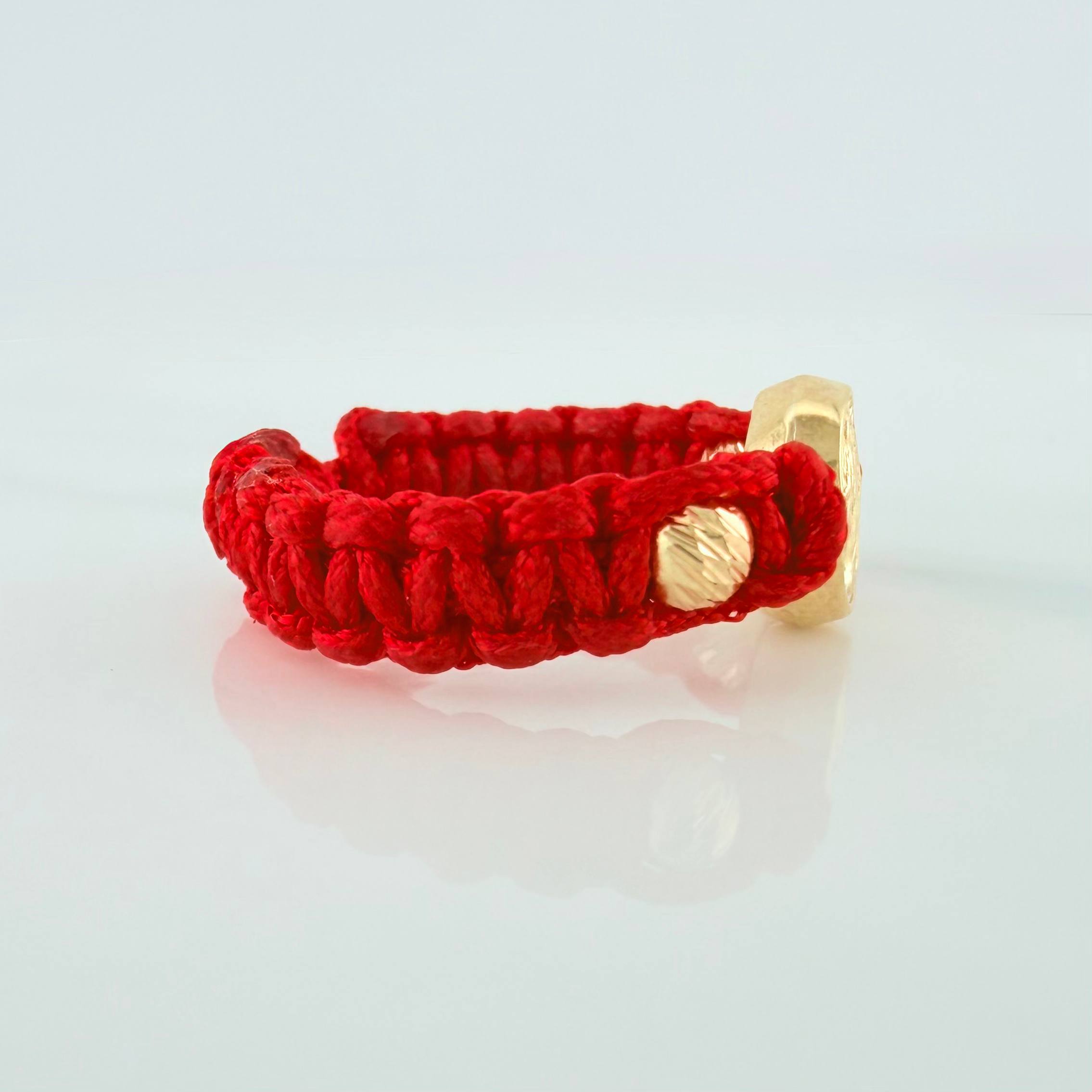 Red Woven Ring Charm Miraculous Virgin 0.6 g / T4 Yellow Gold 18K