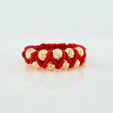 Anillo Tejido Rojo Bolas Diamantados 0.6 g / T8 Oro Amarillo 18K (A.C)