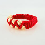 Anillo Tejido Rojo Bolas Diamantados 0.6 g / T8 Oro Amarillo 18K (A.C)