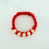 Anillo Tejido Rojo Bolas Diamantados 0.6 g / T8 Oro Amarillo 18K (A.C)