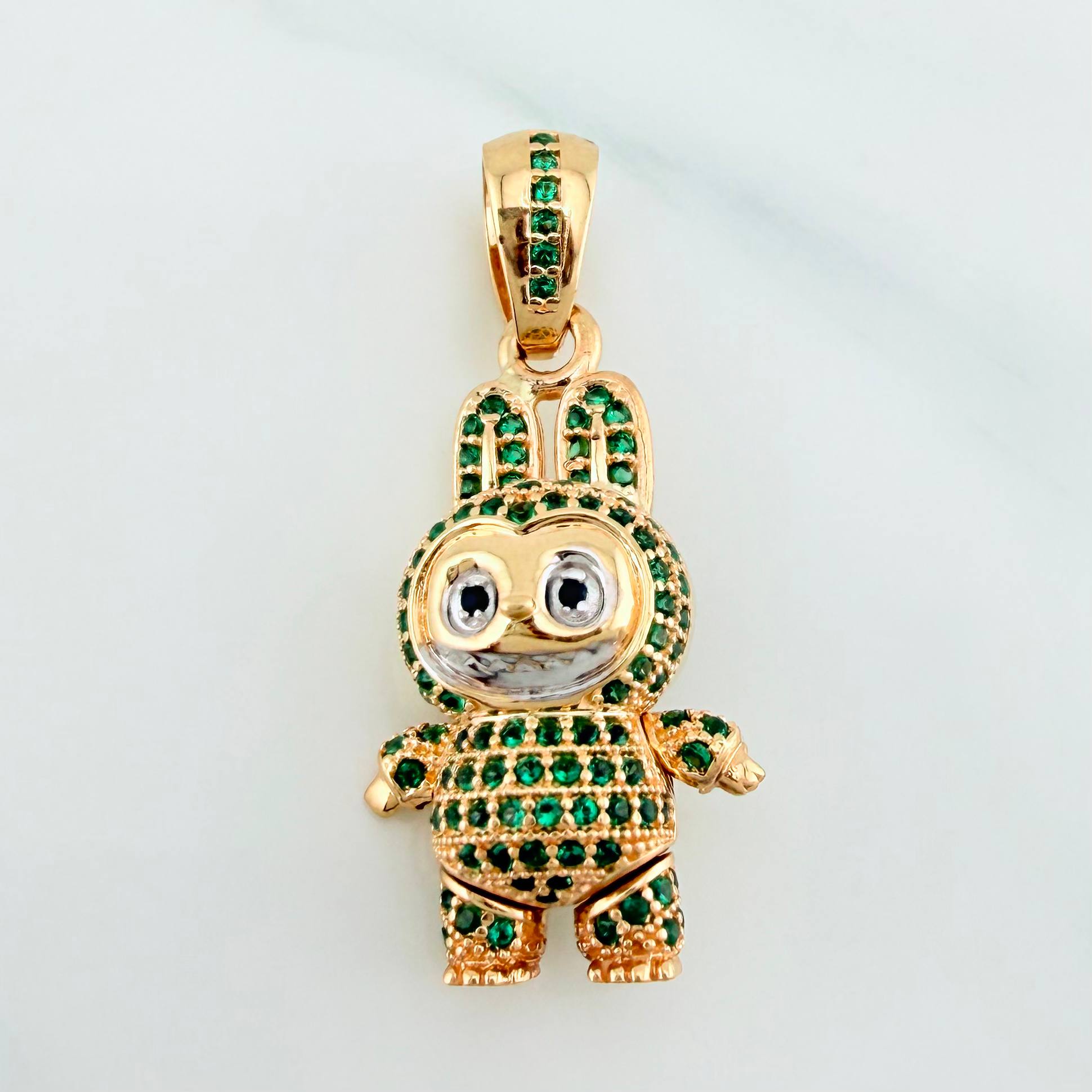 Pendant Smiling Rabbit 6 g / 1 1/2 in Two Golds Yellow White 18K