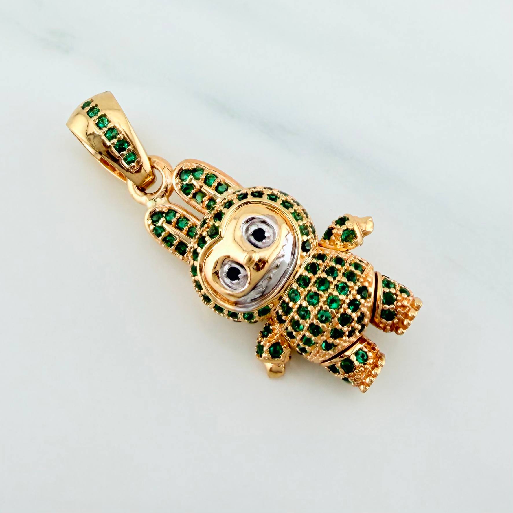 Pendant Smiling Rabbit 6 g / 1 1/2 in Two Golds Yellow White 18K