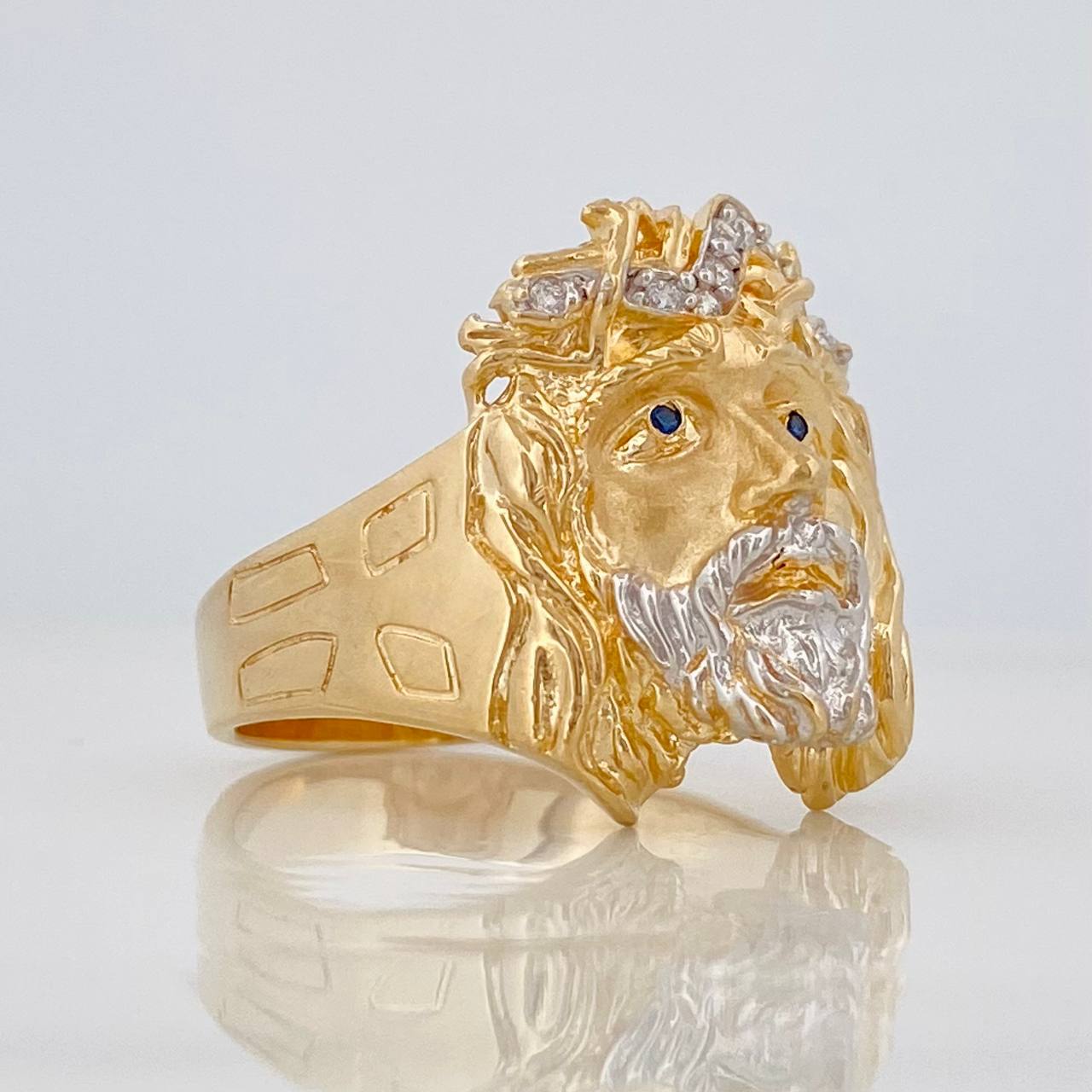 Christ Face Ring 8.65g / T10 1/2 Two-Tone Yellow White Gold 18K