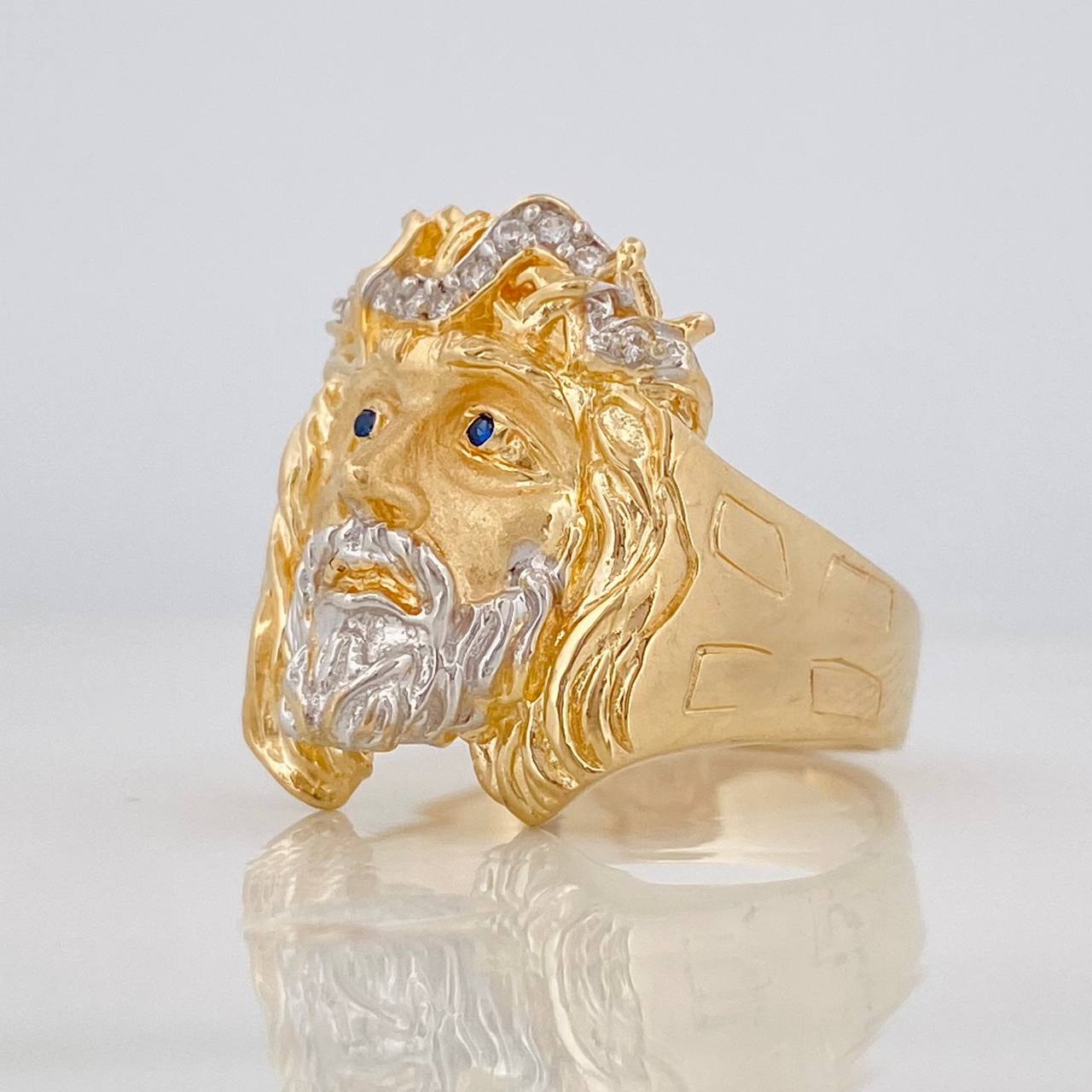 Christ Face Ring 8.65g / T10 1/2 Two-Tone Yellow White Gold 18K