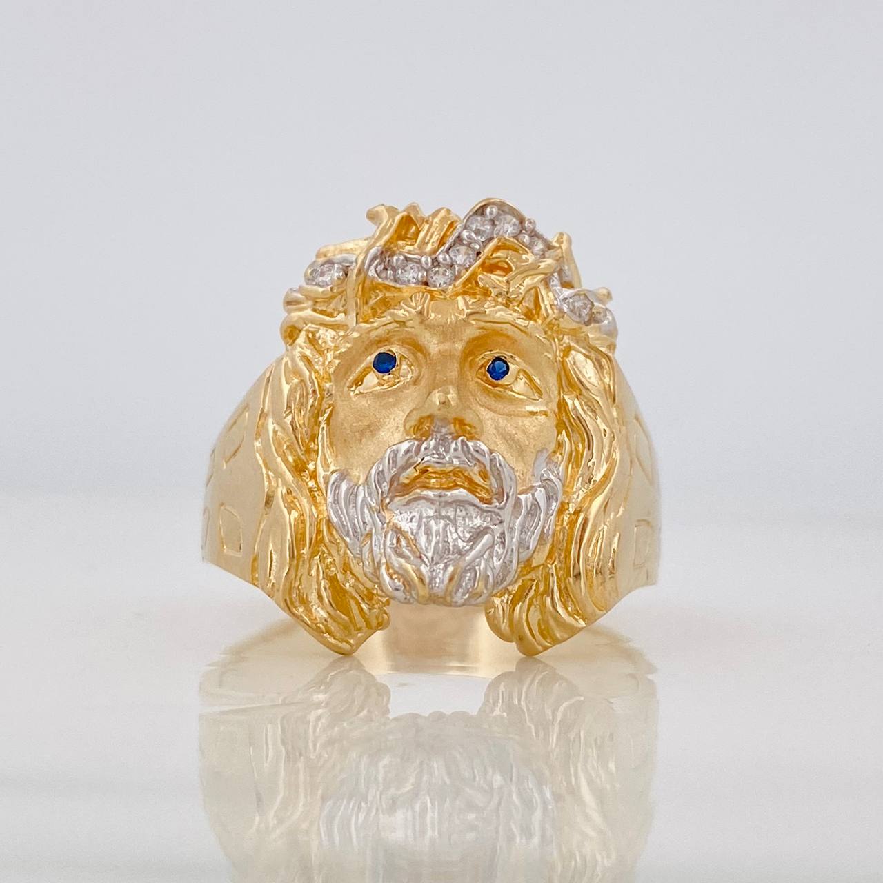 Christ Face Ring 8.65g / T10 1/2 Two-Tone Yellow White Gold 18K