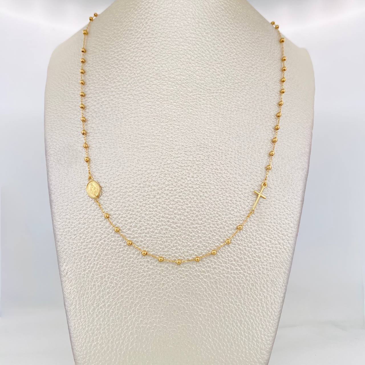 Miraculous Virgin Rosary Chain Cross 2.7g / 18 in / 2.5mm Yellow Gold 18K