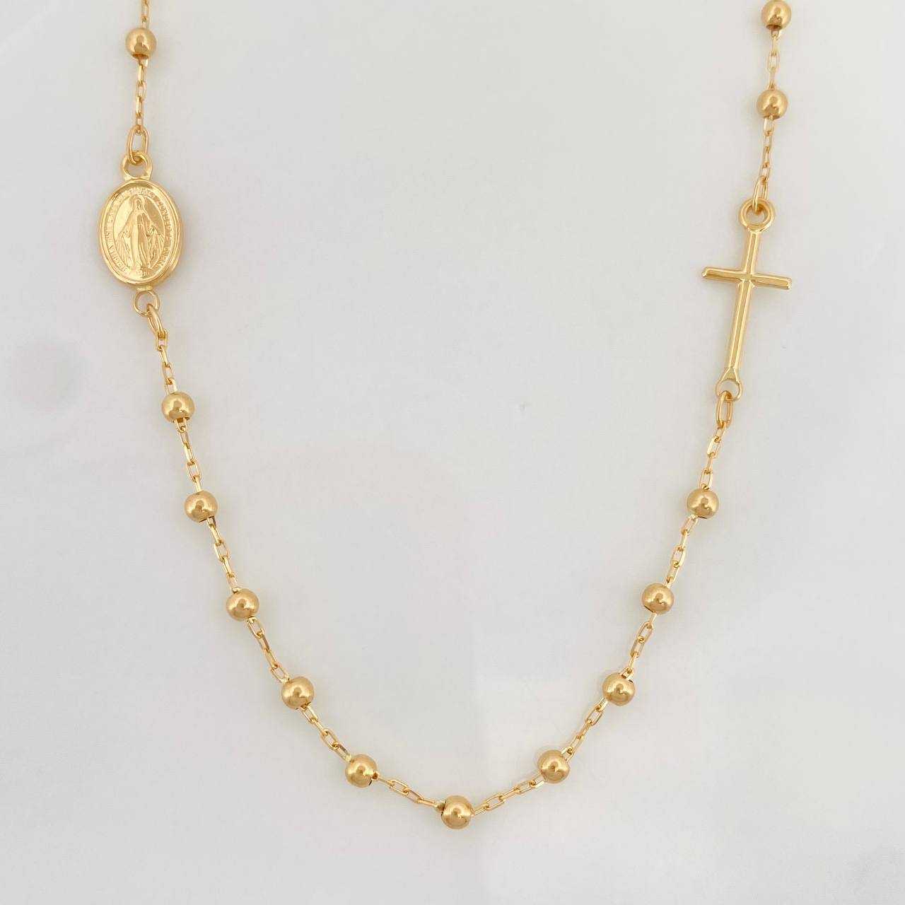 Miraculous Virgin Rosary Chain Cross 2.7g / 18 in / 2.5mm Yellow Gold 18K