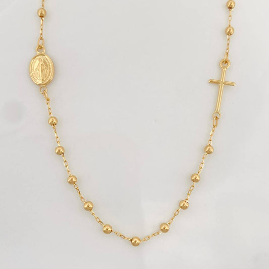 Cadena Denario Virgen Milagrosa Cruz 2.7g / 18 in / 2.5mm Oro Amarillo 18K