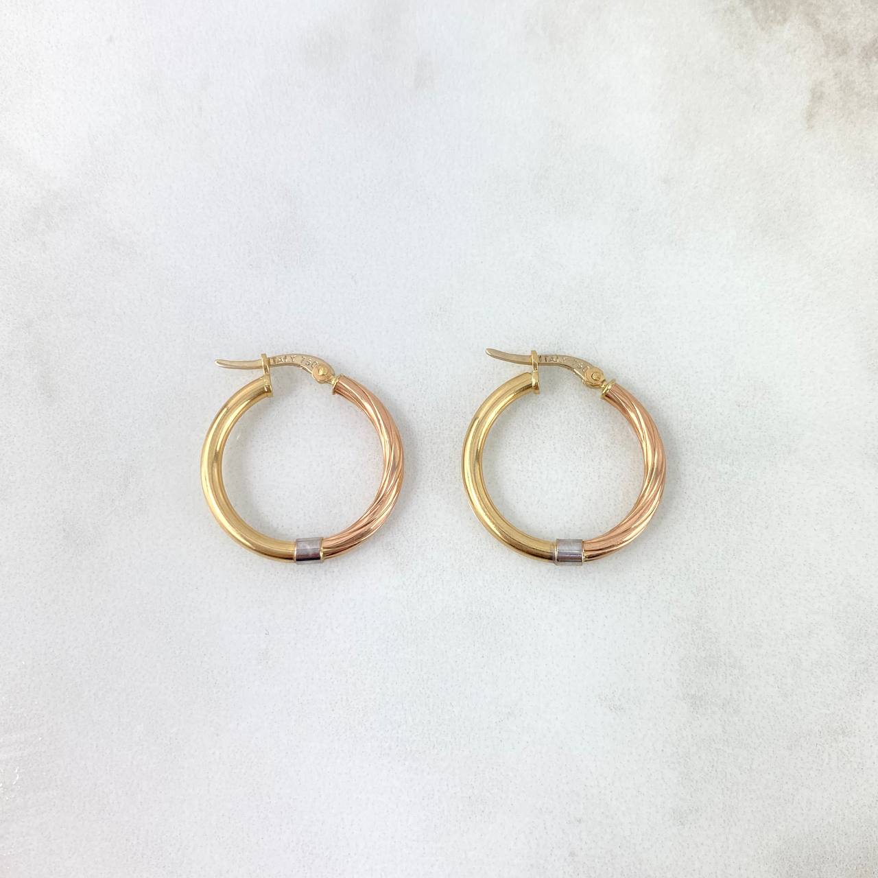 Candongas Fanny 2.85gr / 2.3cm / Lisas Entorchadas - Linea Punteada Tres Oros 18K