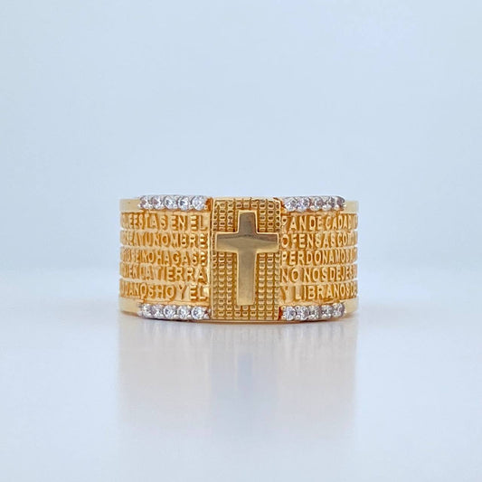 Anillo Cruz Padre Nuestro 9.2gr / T10 1/2 / Dos Oros Amarillo Blanco 18K $