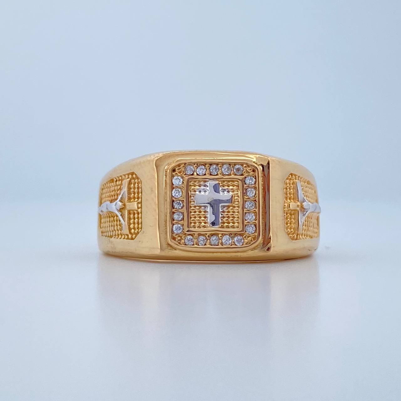 Anillo Cruz 9.4gr / T10 / Dos Oros Amarillo Blanco 18K $