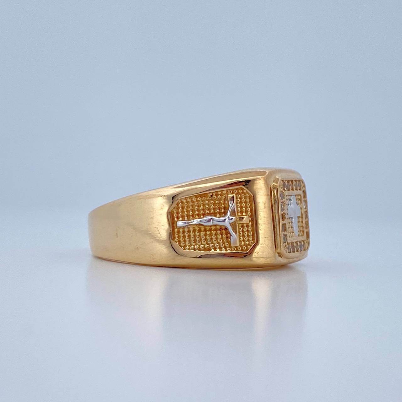 Anillo Cruz 9.4gr / T10 / Dos Oros Amarillo Blanco 18K $