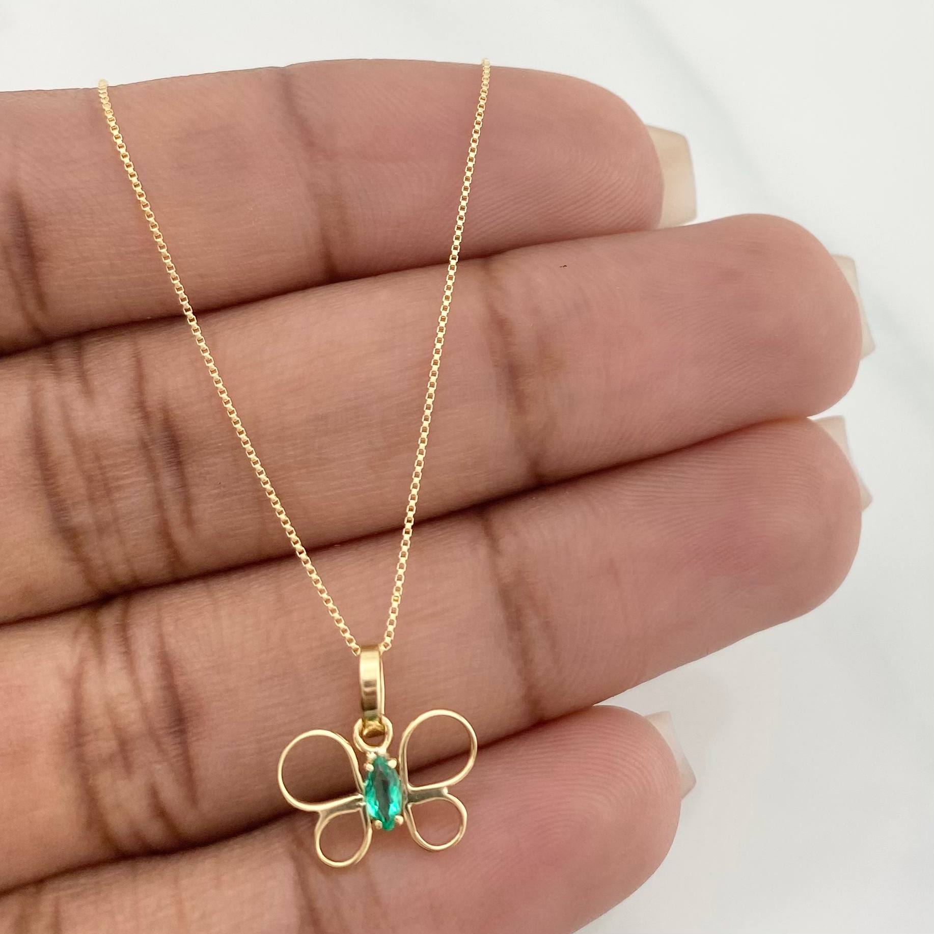 Set Venetian Chain + Emerald Butterfly Pendant 0.08pts / 1.35g / 15 3/4 in 18K Yellow Gold
