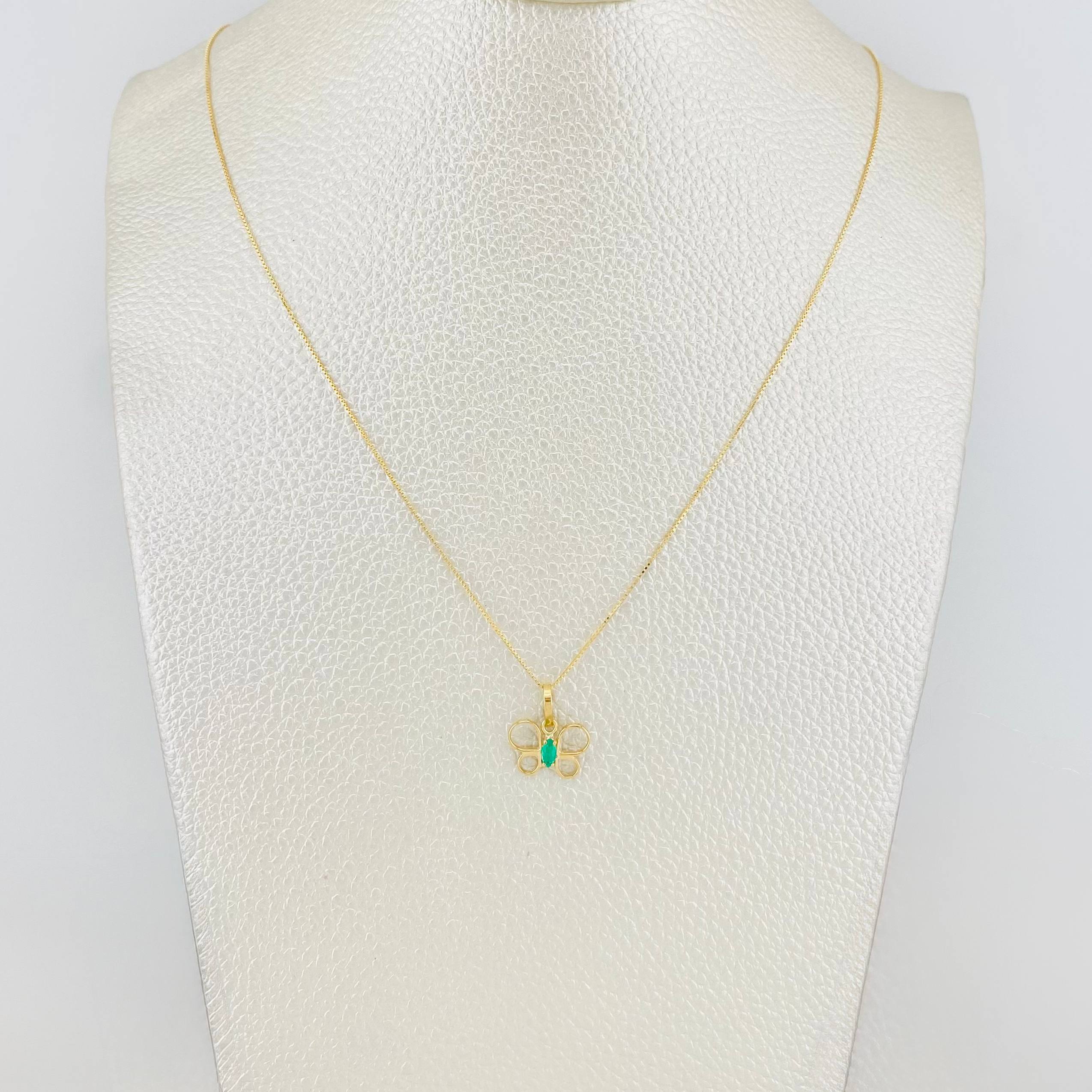Set Venetian Chain + Emerald Butterfly Pendant 0.08pts / 1.35g / 15 3/4 in 18K Yellow Gold