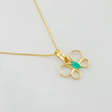 Set Venetian Chain + Emerald Butterfly Pendant 0.08pts / 1.35g / 15 3/4 in 18K Yellow Gold