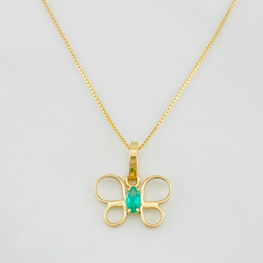 Set Cadena Veneciana + Dije Mariposa Esmeralda 0.08pts / 1.35g / 16 in Oro Amarillo 18K