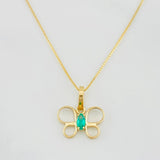 Set Venetian Chain + Emerald Butterfly Pendant 0.08pts / 1.35g / 15 3/4 in 18K Yellow Gold