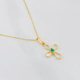 Set Venetian Chain + Pendant Cross with Emerald Center Stone 0.03pts / 1.45g / 15 3/4 in 18K Yellow Gold