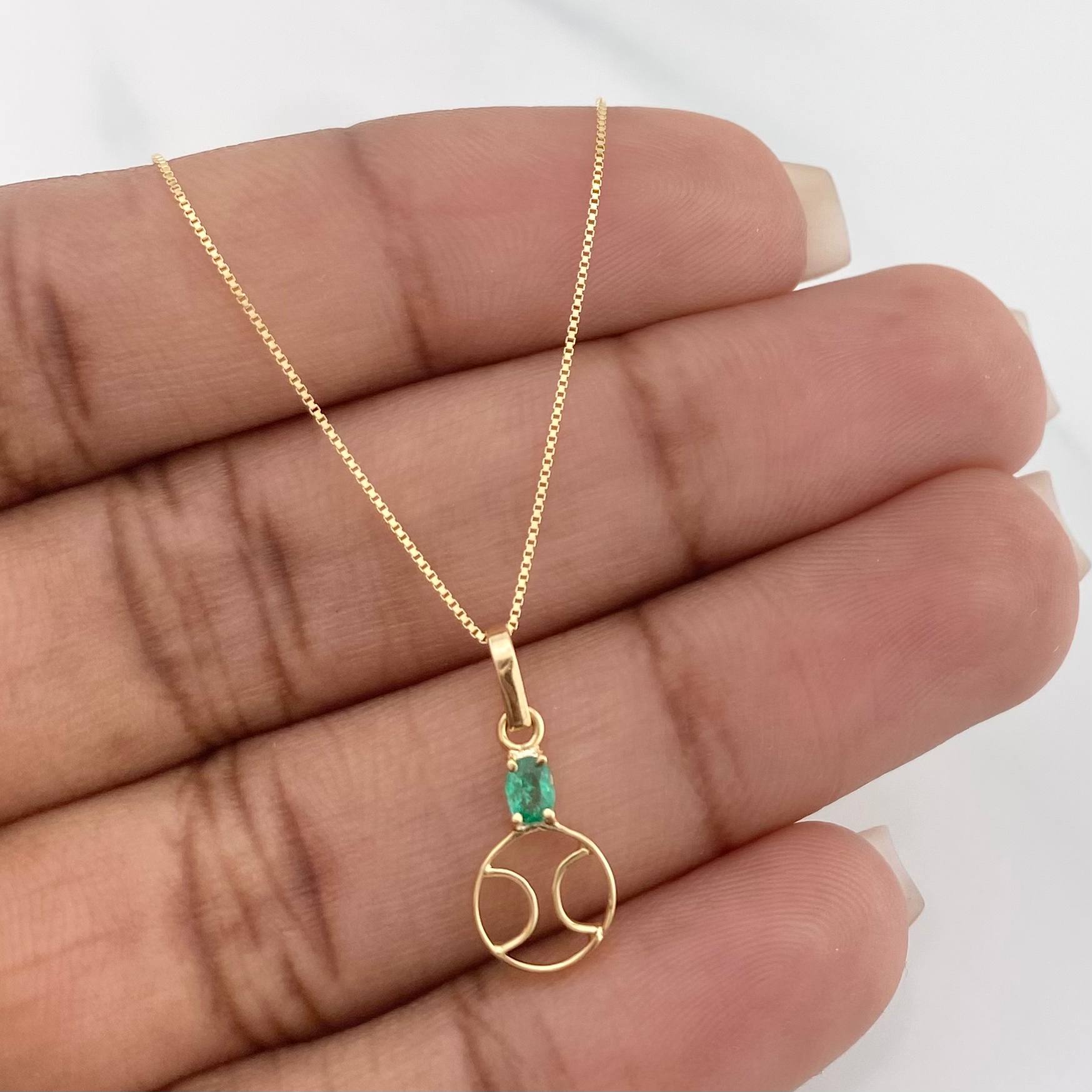 Set Venetian Chain + Tennis Ball Pendant Emerald 0.06pts / 1.45g / 15 3/4 in 18K Yellow Gold