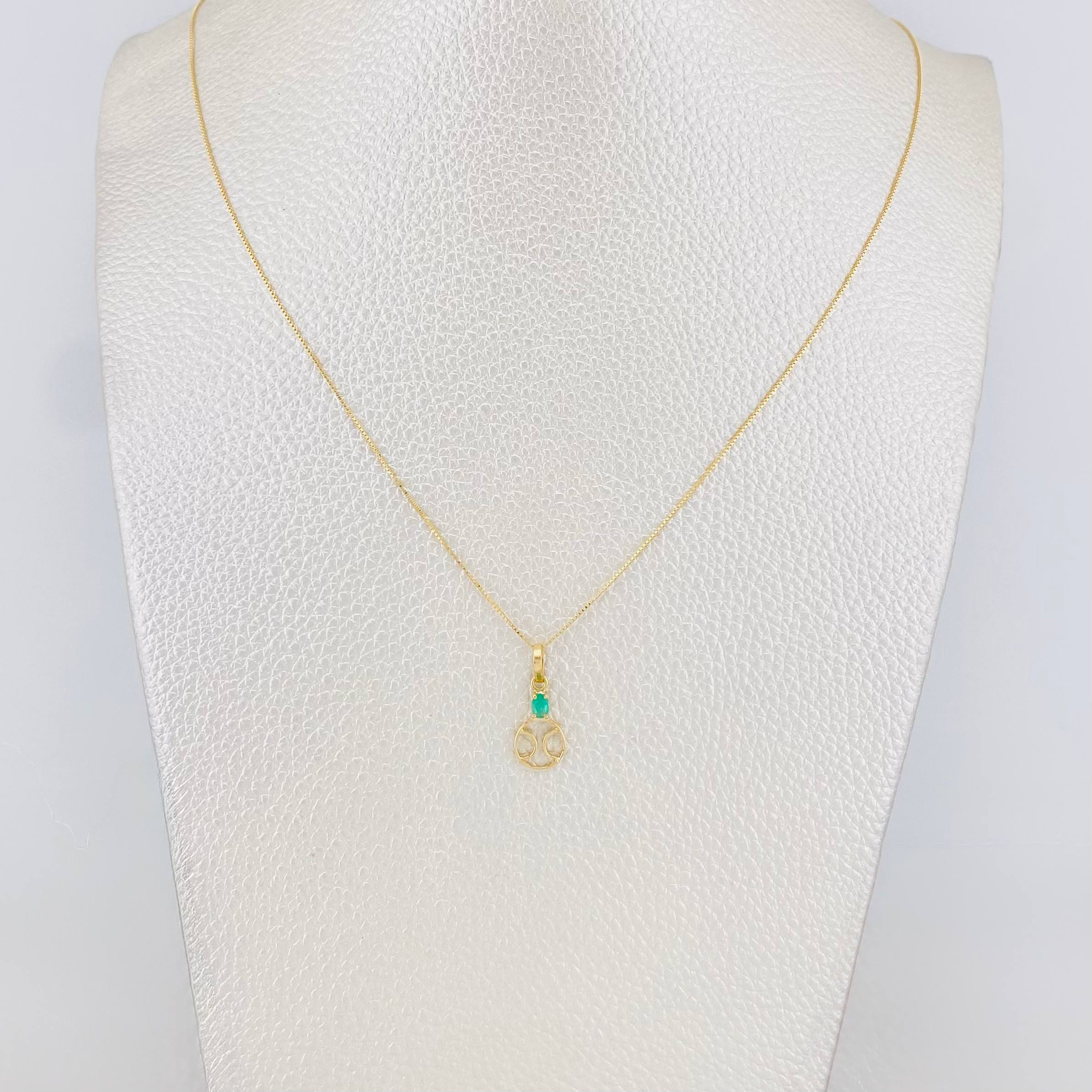 Set Venetian Chain + Tennis Ball Pendant Emerald 0.06pts / 1.45g / 15 3/4 in 18K Yellow Gold