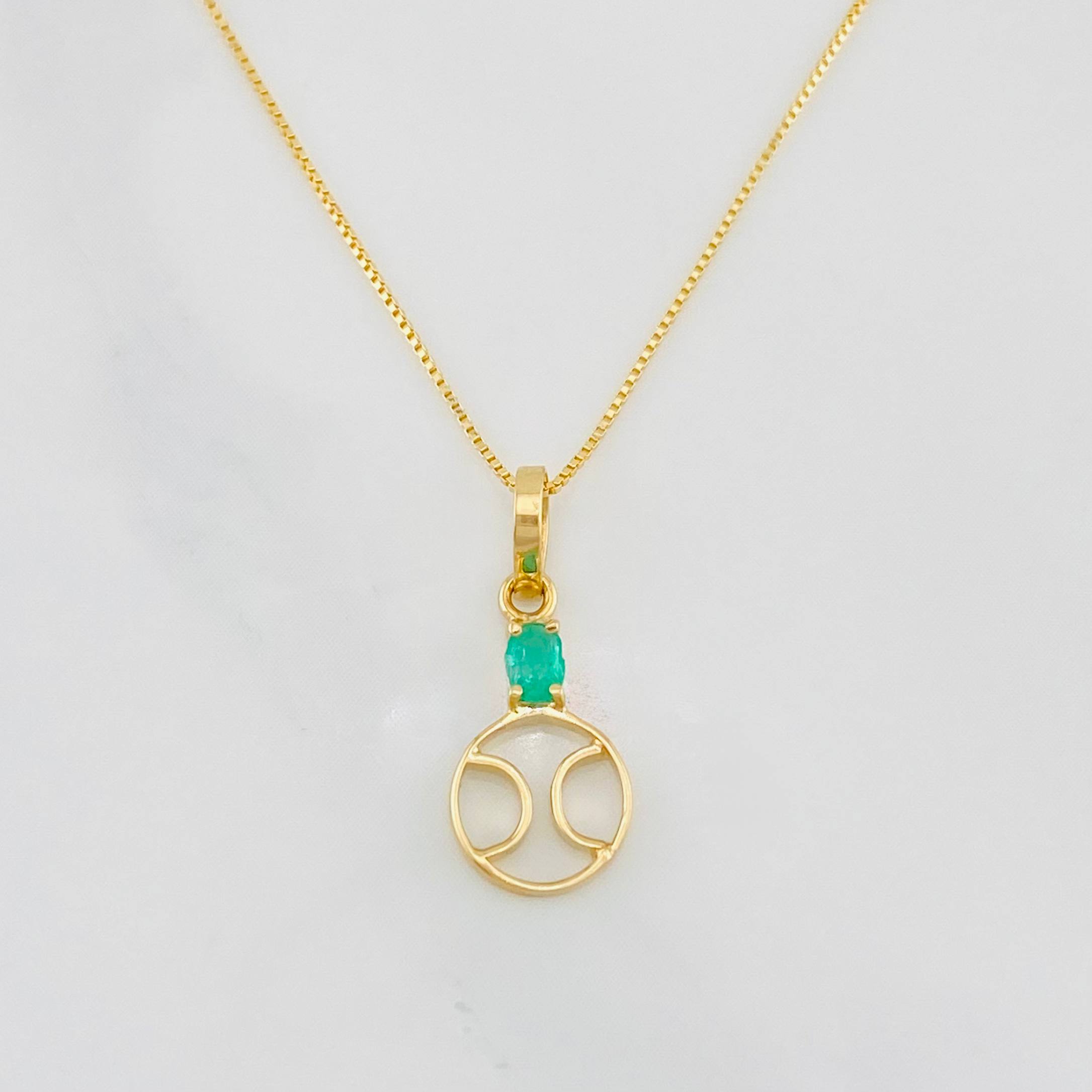 Set Venetian Chain + Tennis Ball Pendant Emerald 0.06pts / 1.45g / 15 3/4 in 18K Yellow Gold
