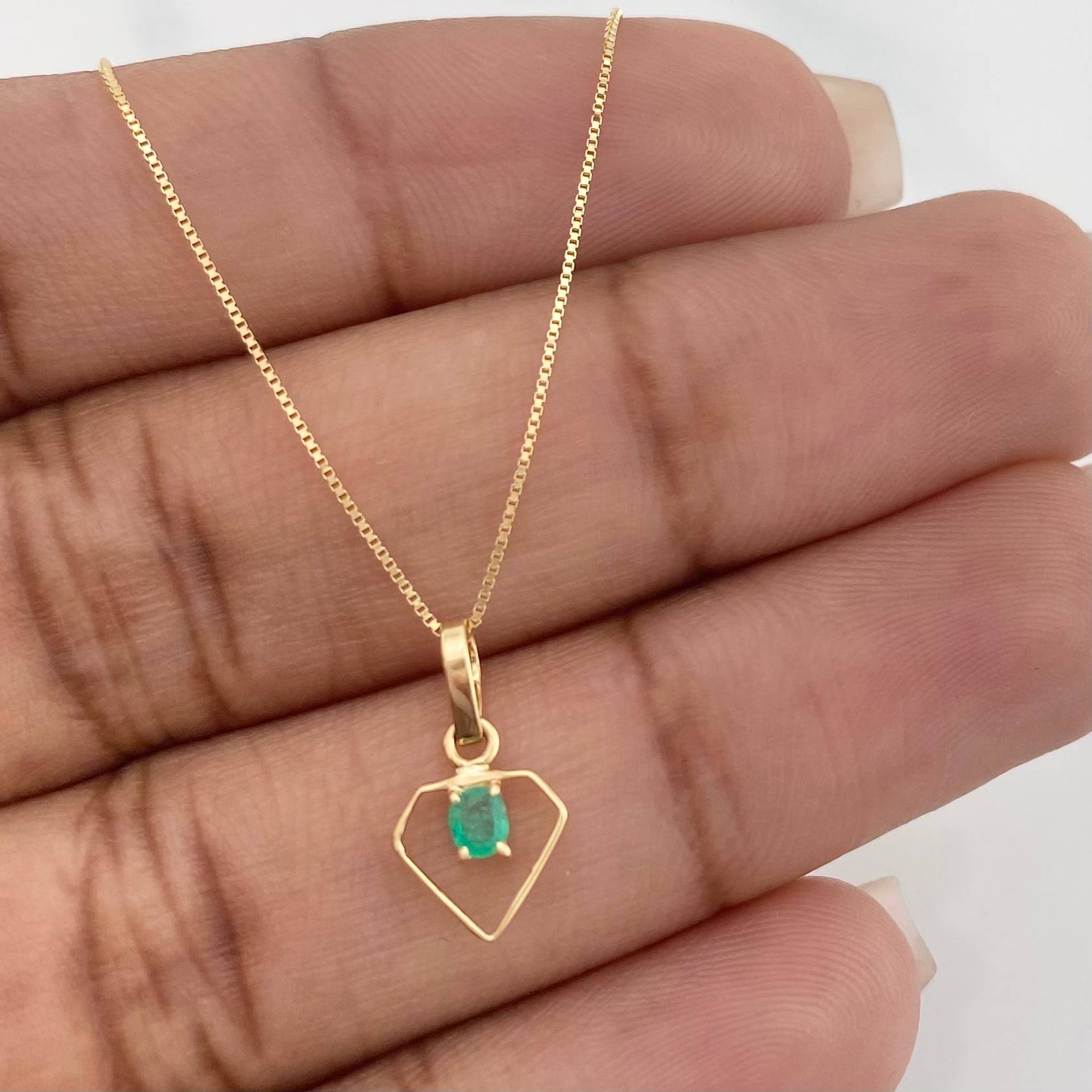Venetian Chain Set + Diamond Emerald Pendant 0.06pts / 1.3g / 15 3/4 in 18K Yellow Gold